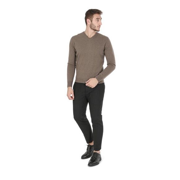 Crown of Edinburgh Cashmere VNeck Cashmere Sweater Classic Fit Men Taupe - Picture 3 of 7